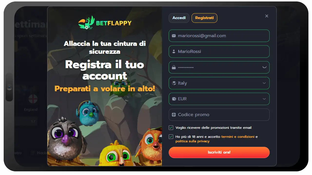 Registrazione Presso Il Casinò BetFlappy